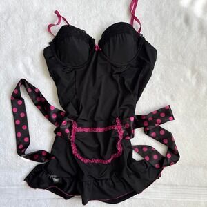 Y2K vintage rampage, pink and black polkadot lingerie dress